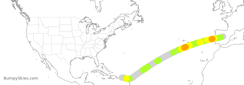 Turbulence forecast map for IBE380, SJU to MAD
