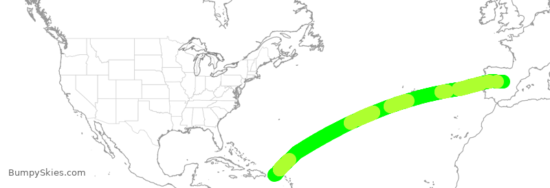 Turbulence forecast map for IBE382, SJU to MAD