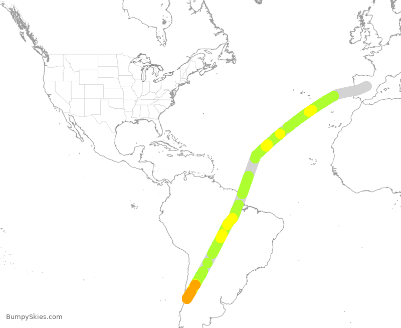Turbulence forecast map for IBE6117, MAD to SCL
