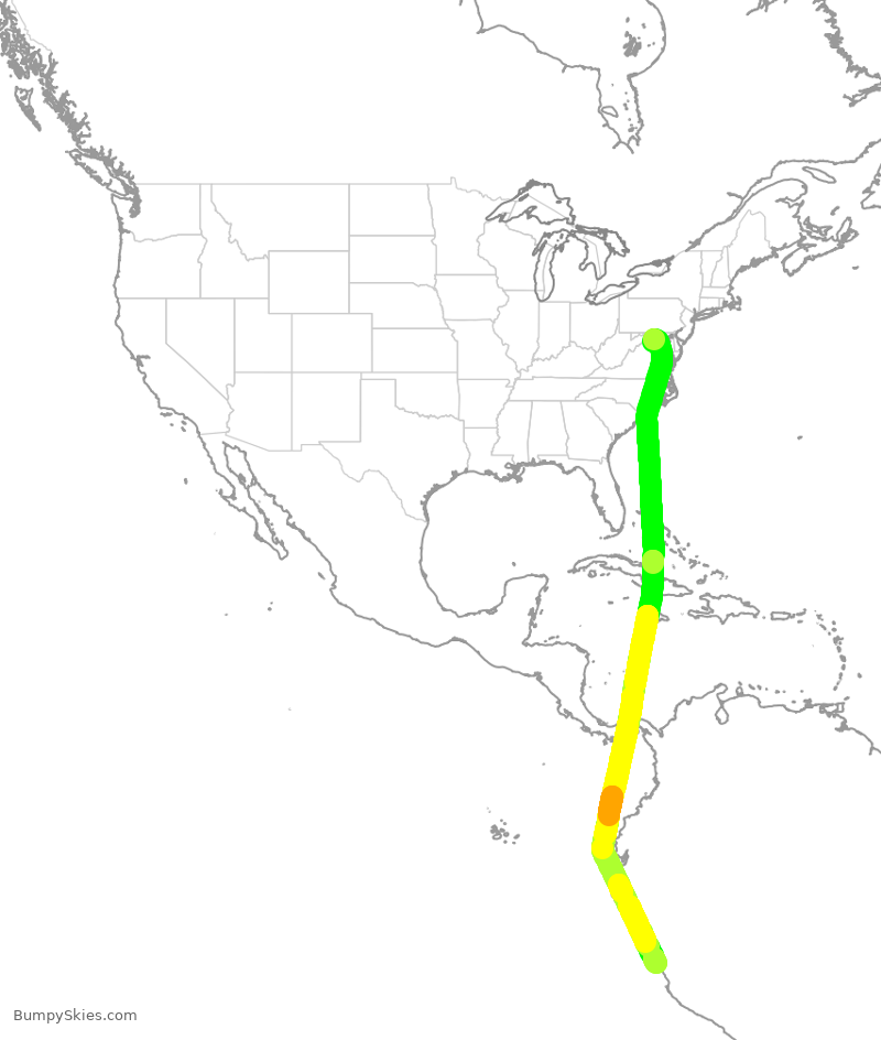Turbulence forecast map for ICE1206, IAD to PJC