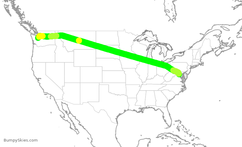 Turbulence forecast map for ICE1208, IAD to SEA