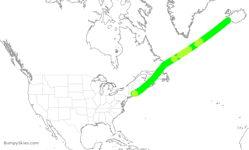Turbulence forecast map for ICE1211, BOS to KEF
