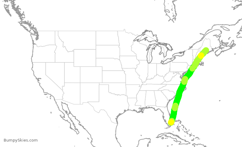Turbulence forecast map for ICE1336, BGR to FLL