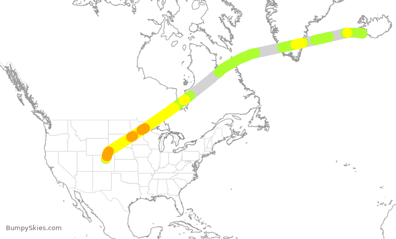 Turbulence forecast map for ICE28, DEN to KEF
