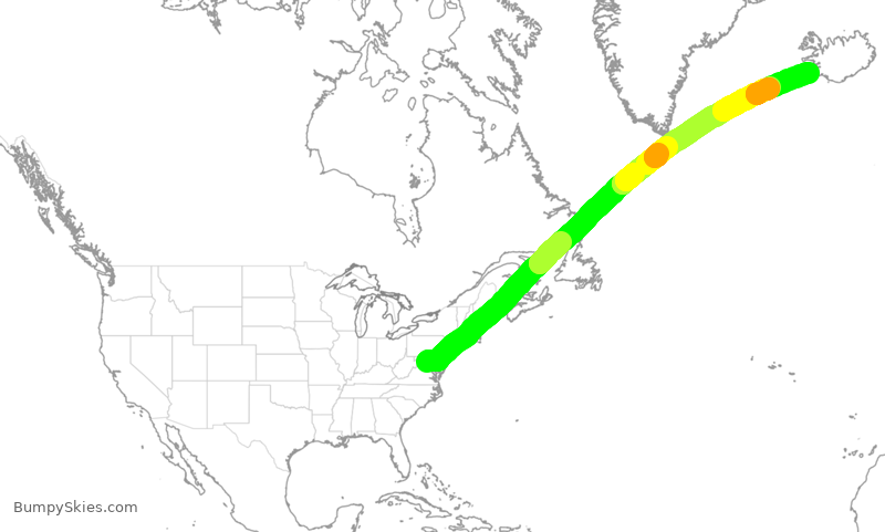 Turbulence forecast map for ICE2, IAD to KEF