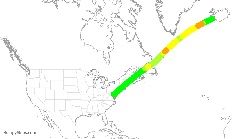 Turbulence forecast map for ICE42, BWI to KEF