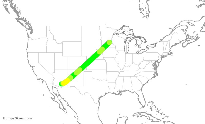 Turbulence forecast map for ICE5201, MSP to MZJ