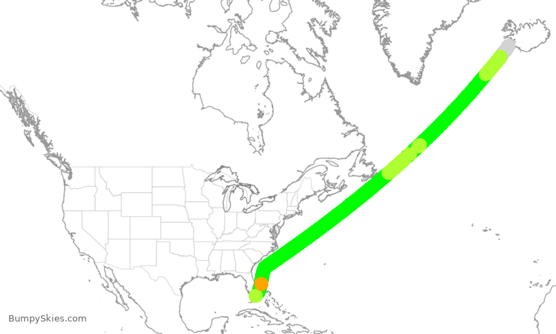 Turbulence forecast map for ICE5803, KEF to MIA