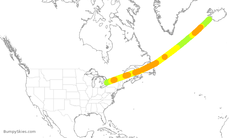 Turbulence forecast map for ICE604, YYZ to KEF