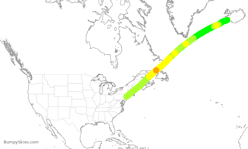 Turbulence forecast map for ICE622, EWR to KEF
