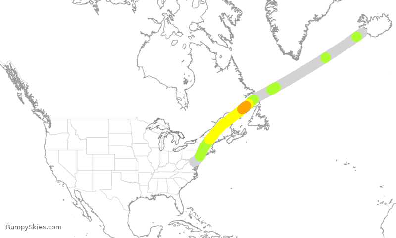 Turbulence forecast map for ICE640, BWI to KEF