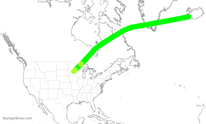 Turbulence forecast map for ICE656, MSP to KEF