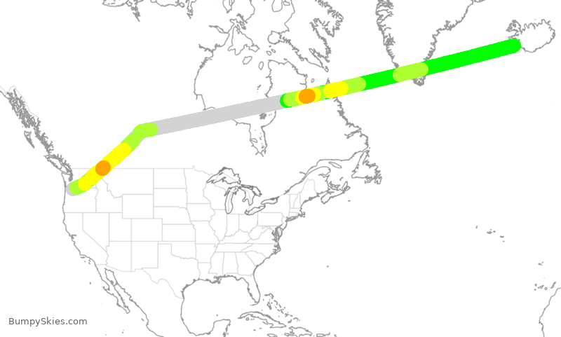 Turbulence forecast map for ICE662, PDX to KEF