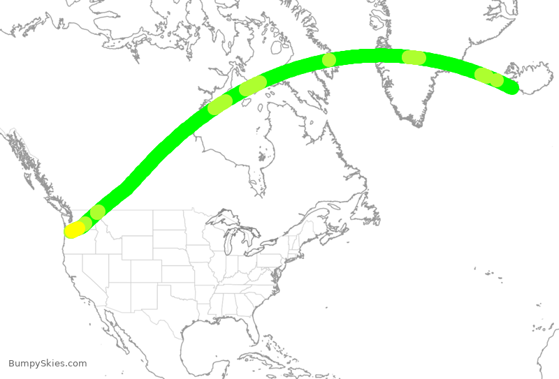Turbulence forecast map for ICE664, PDX to KEF