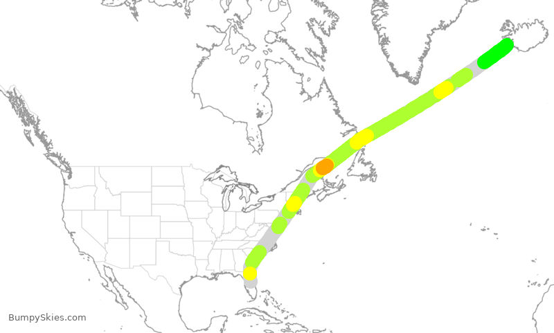 Turbulence forecast map for ICE688, MCO to KEF