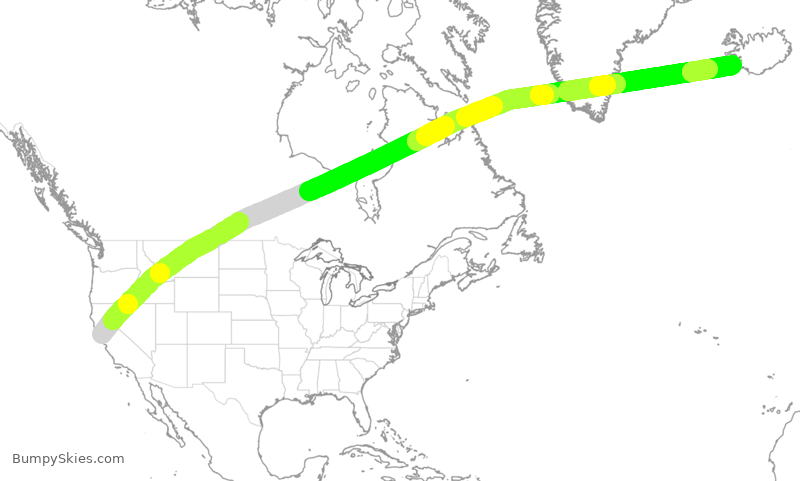 Turbulence forecast map for ICE710, SFO to KEF