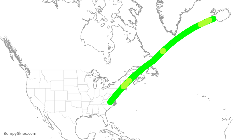 Turbulence forecast map for ICE820, RDU to KEF