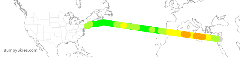 Turbulence forecast map for ICL983, LBG to JFK