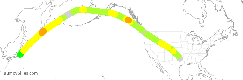 Turbulence forecast map for JAL11, DFW to JTT