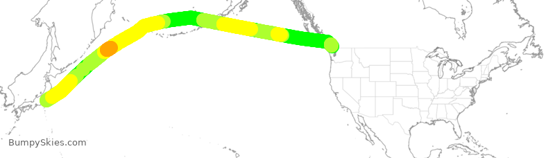 Turbulence forecast map for JAL18, JAA to YVR