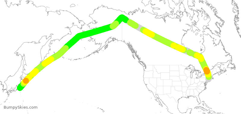Turbulence forecast map for JAL3, JFK to HND