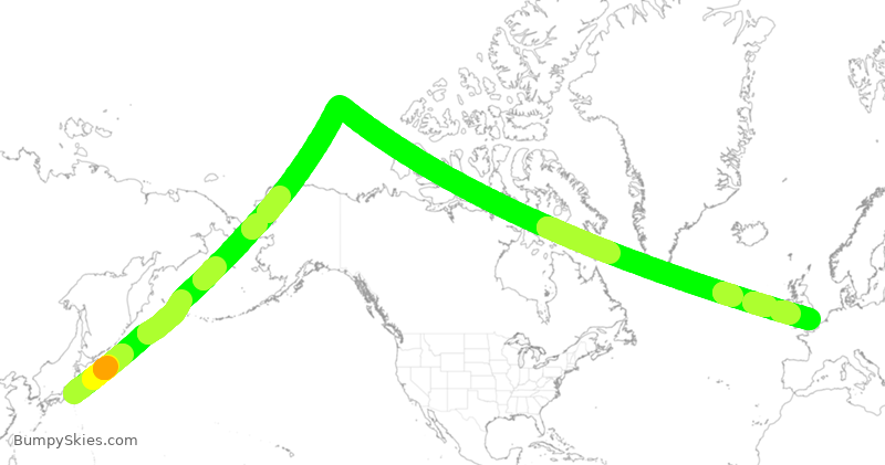Turbulence forecast map for JAL41, HND to LHR