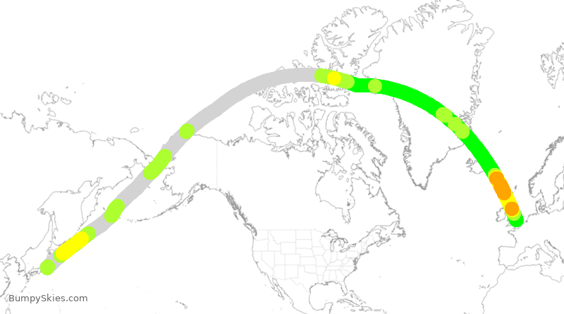 Turbulence forecast map for JAL43, HND to LHR