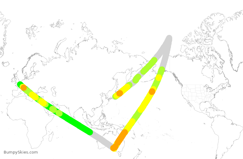 Turbulence forecast map for JAL45, HND to CDG