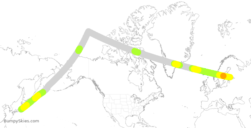 Turbulence forecast map for JAL47, HND to HEL