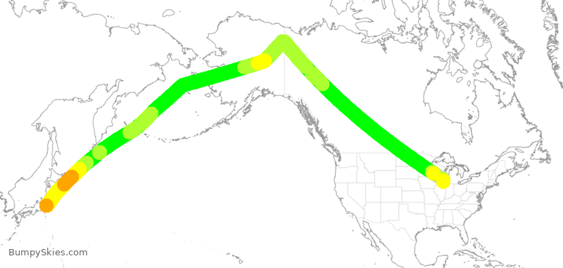 Turbulence forecast map for JAL55, ORD to JAA