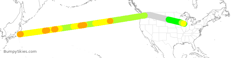 Turbulence forecast map for JAL56, JAA to ORD
