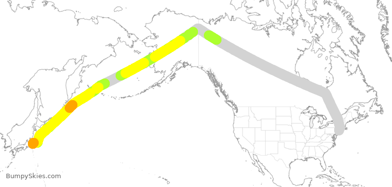 Turbulence forecast map for JAL5, JFK to JTT