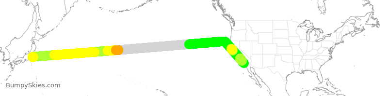 Turbulence forecast map for JAL66, JAA to SAN