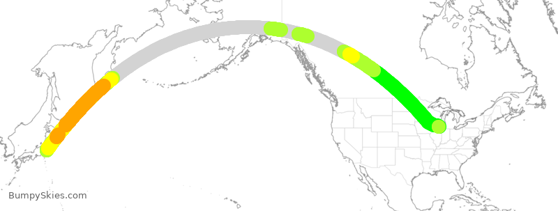 Turbulence forecast map for JAL6797, NRT to ORD