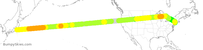Turbulence forecast map for JAL6, JTT to JFK