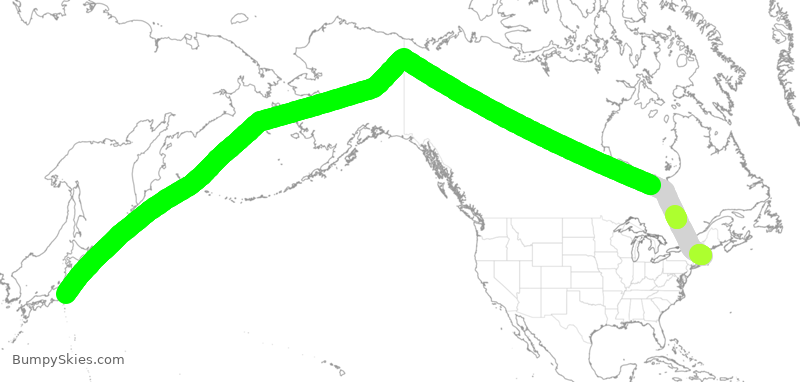 Turbulence forecast map for JAL7, BOS to NRT