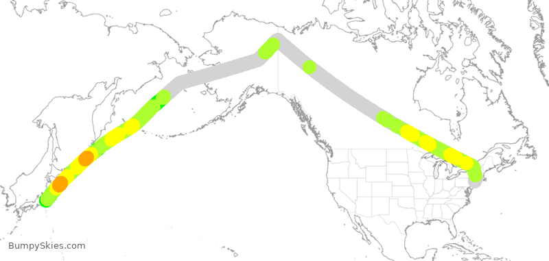 Turbulence forecast map for JAL8005, JFK to HND
