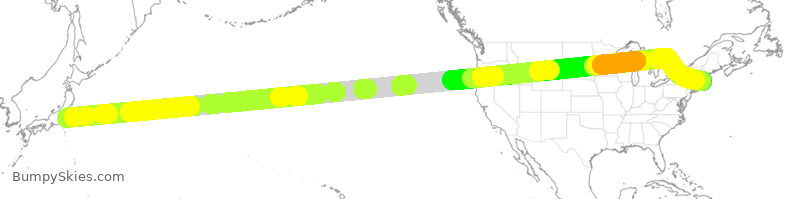 Turbulence forecast map for JAL8, JAA to BOS