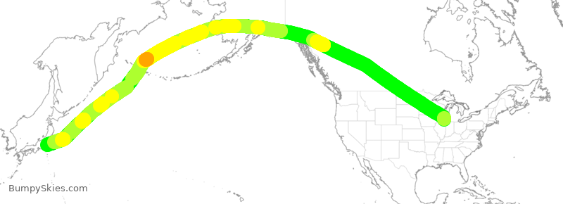 Turbulence forecast map for JAL9, ORD to HND