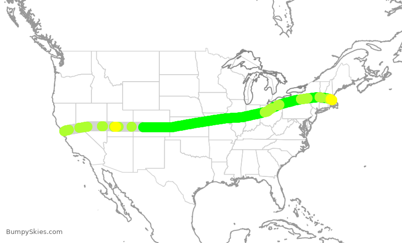 Turbulence forecast map for JBU034, SFO to BOS