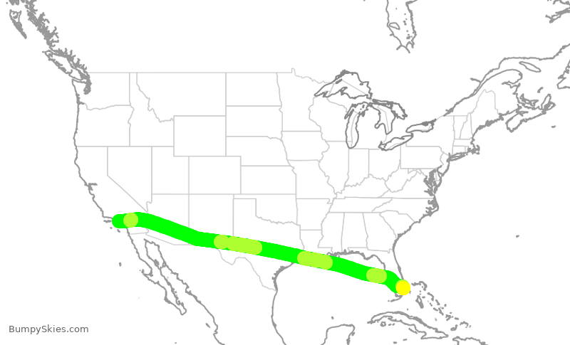 Turbulence forecast map for JBU1001, FLL to LAX