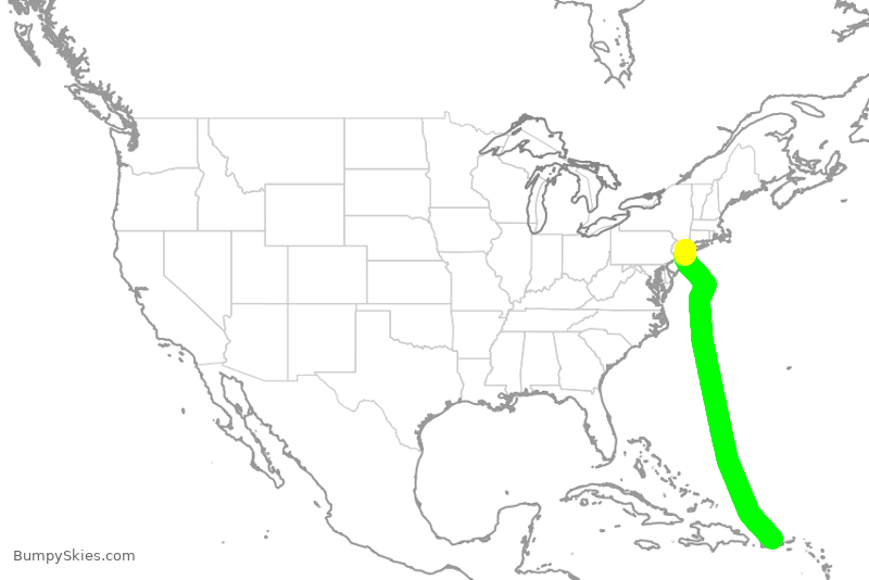 Turbulence forecast map for JBU1004, SJU to JFK