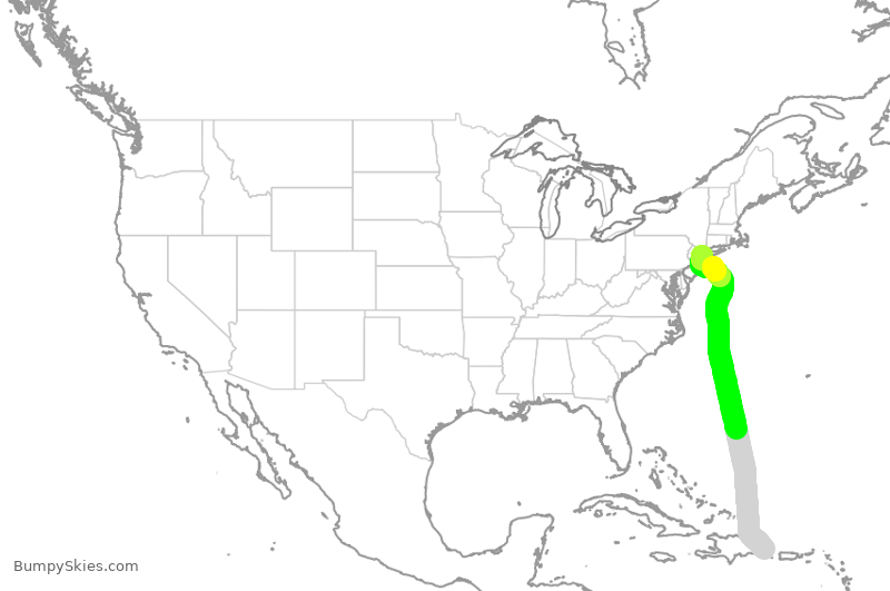 Turbulence forecast map for JBU1008, PUJ to JFK