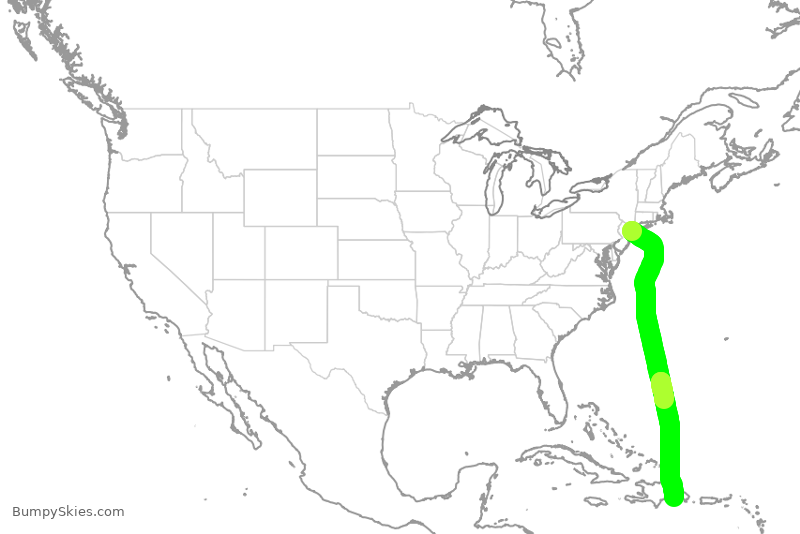 Turbulence forecast map for JBU1009, JFK to DSD