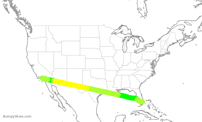 Turbulence forecast map for JBU100, LAX to FLL
