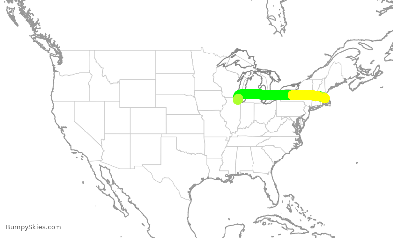 Turbulence forecast map for JBU1012, ORD to BOS