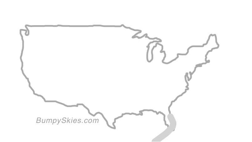 Map of continental US with illustrated flight path and turbulence forecast (described in text below)
