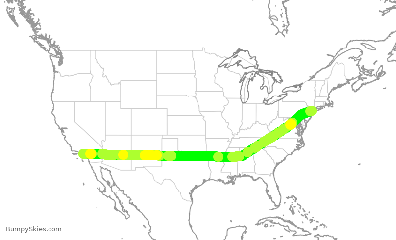 Turbulence forecast map for JBU1023, JFK to LAX