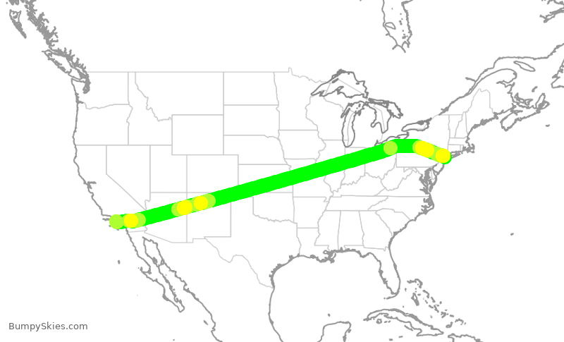 Turbulence forecast map for JBU1024, LAX to JFK