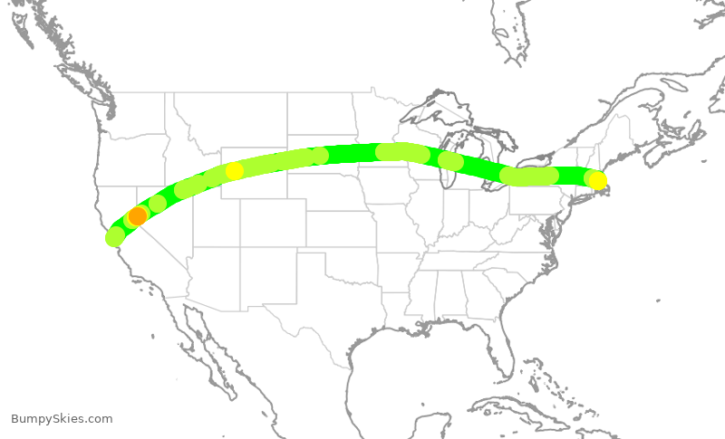 Turbulence forecast map for JBU1034, SFO to BOS